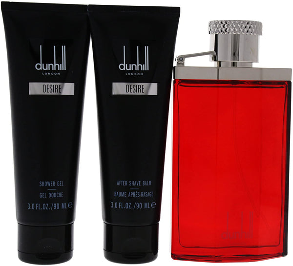 dunhill desire red perfume, shower gel and after shave balm