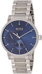 hugo boss men silver bracelet watch with blue dial front