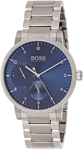 hugo boss men silver bracelet watch with blue dial front