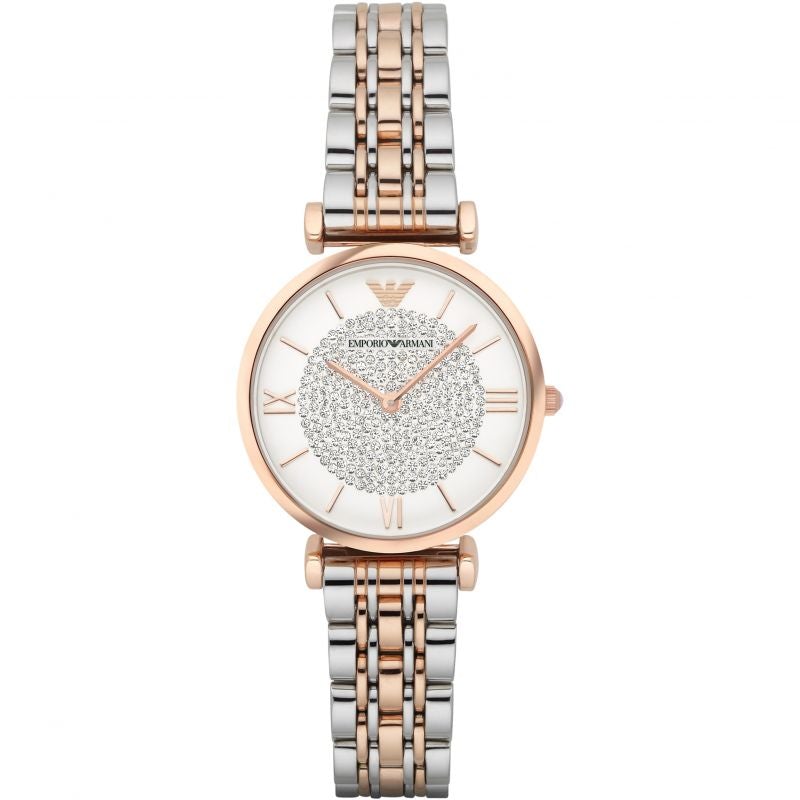 emporio armani bracelet watch for women white and rose gold dial front