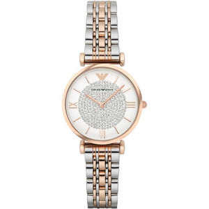 emporio armani bracelet watch for women white and rose gold dial front