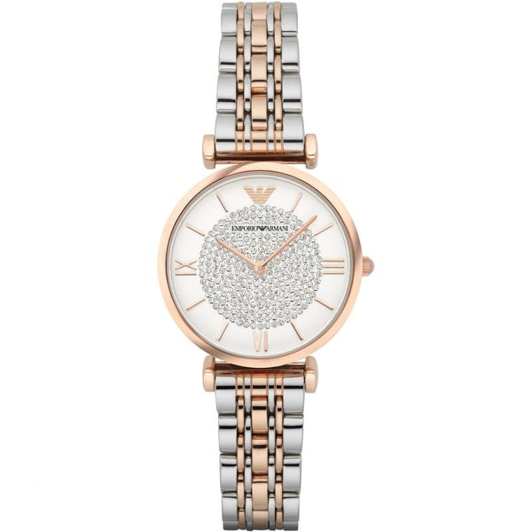 emporio armani bracelet watch for women white and rose gold dial front