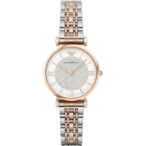 emporio armani bracelet watch for women white and rose gold dial front