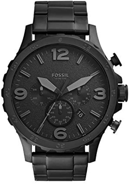 fossil black bracelet men watch with jet black dial front