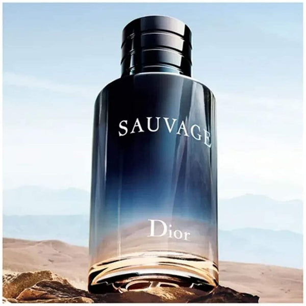 dior sauvage men fragrance bottle in desert